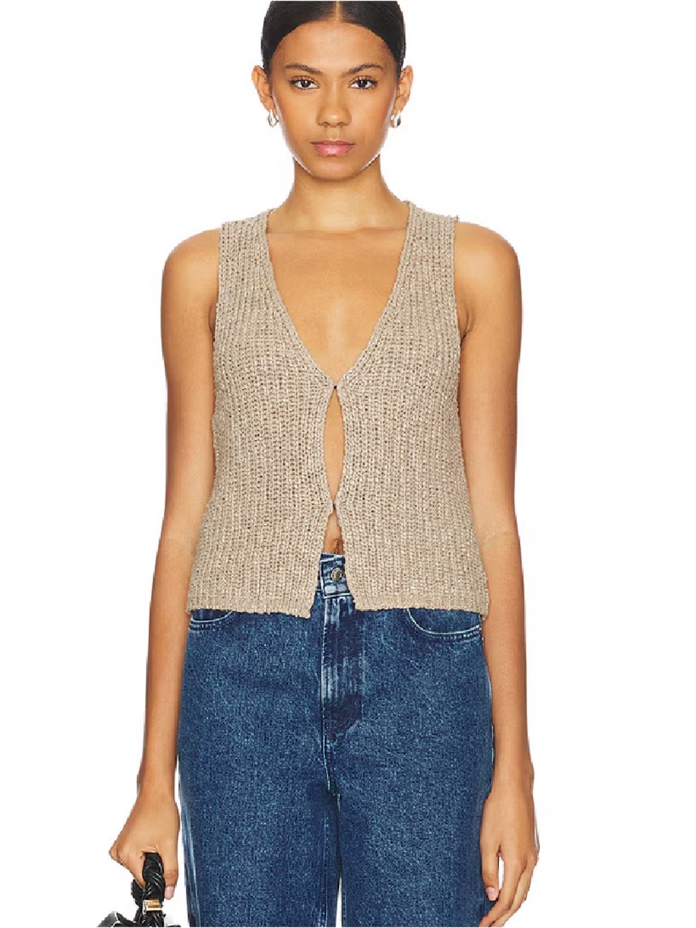 NEW Lovers and Friends Timo Vest in Taupe Medium Cotton Knit Sleeveless V-Neck